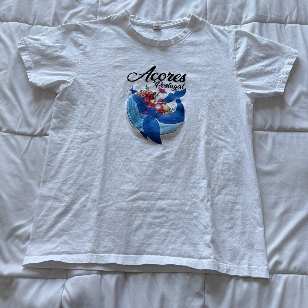 Womens Size Medium Short Sleeve T-Shirt Teeโ White Acores Portugal 100% Cotton